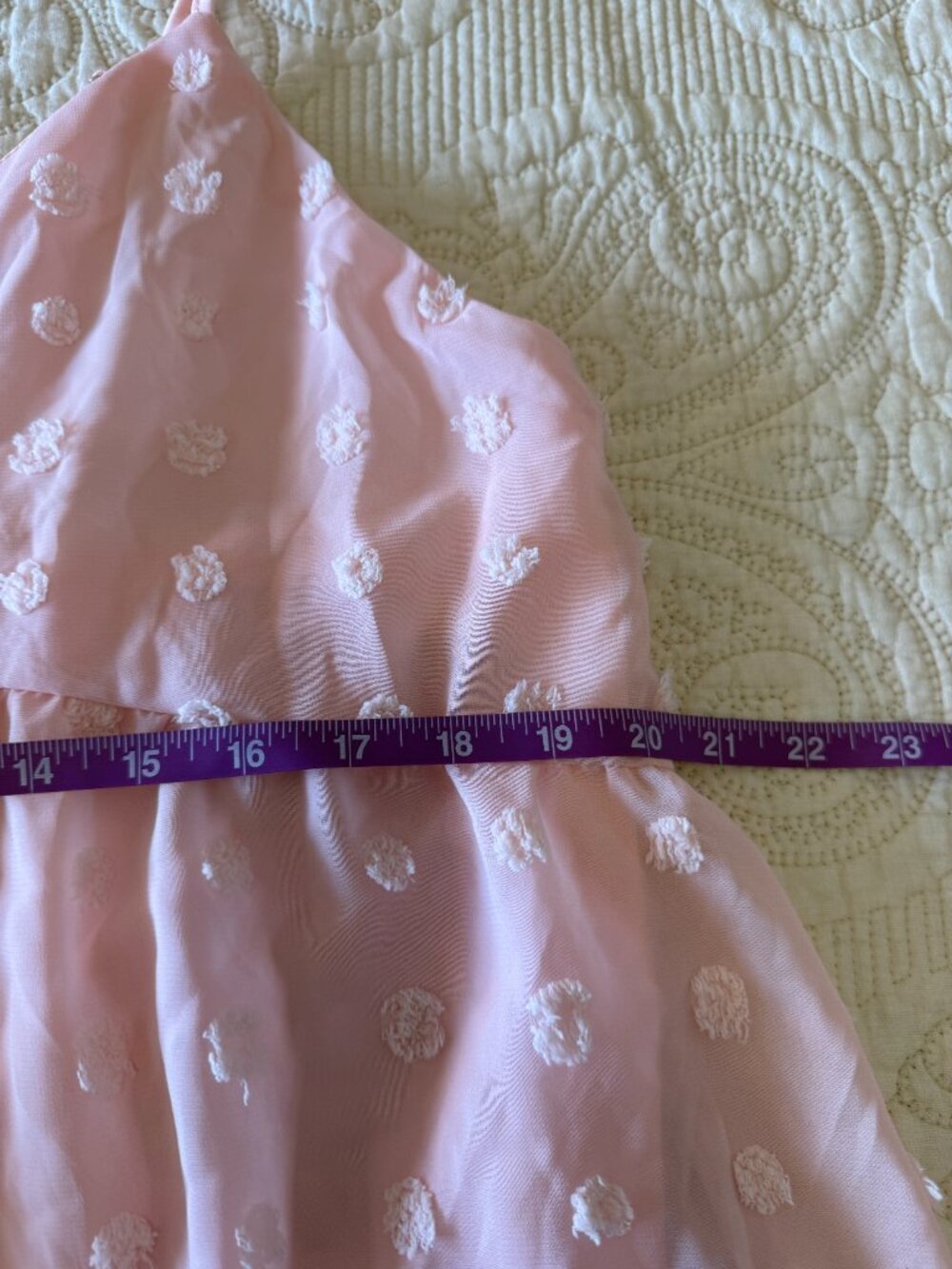 Blush pink spaghetti strap mini dress with textured Swiss dot detailing - Picture 6 of 7